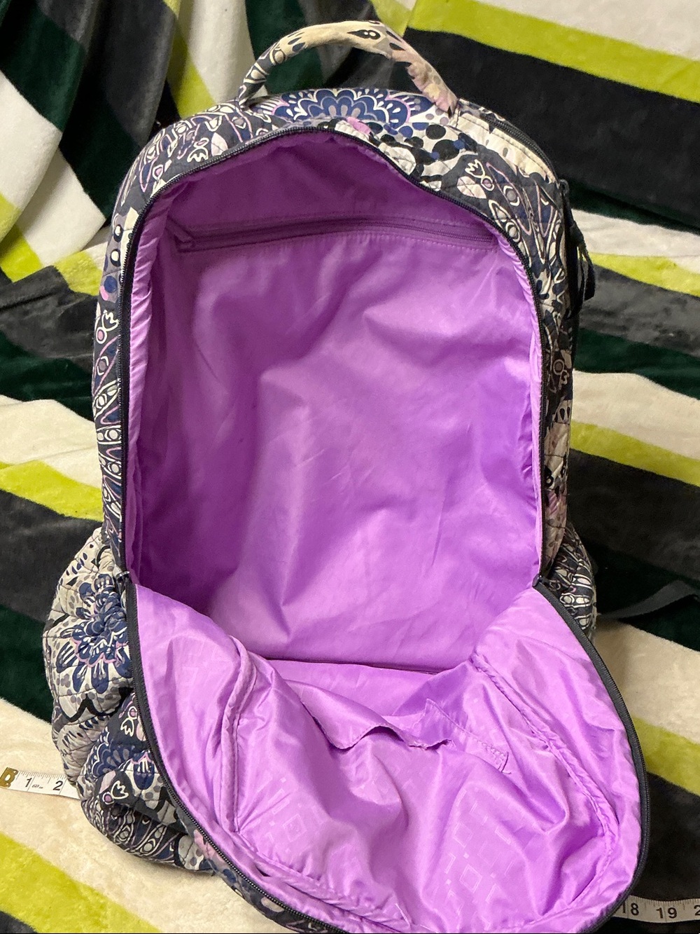 Vera Bradley Quilted Paisley Backpack and Cosmetic Case in Purple and Cream - Picture 9 of 16